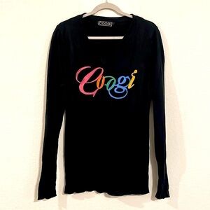 Coogi Women's V-Neck Sweater 1X Black Colorful Embroidered Logo Colorblock